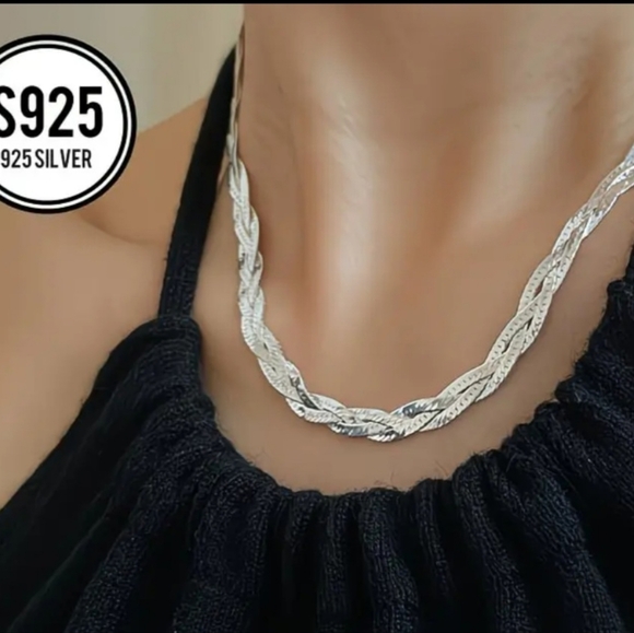 Adjustable Elegant S925 Silver Herringbone Braided Necklace - Picture 12 of 12